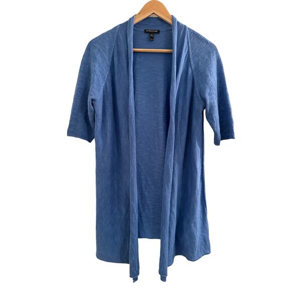 Eileen Fisher Blue Slub Linen Blend Cardigan Short Sleeves PS Coastal Beachy - Picture 1 of 6